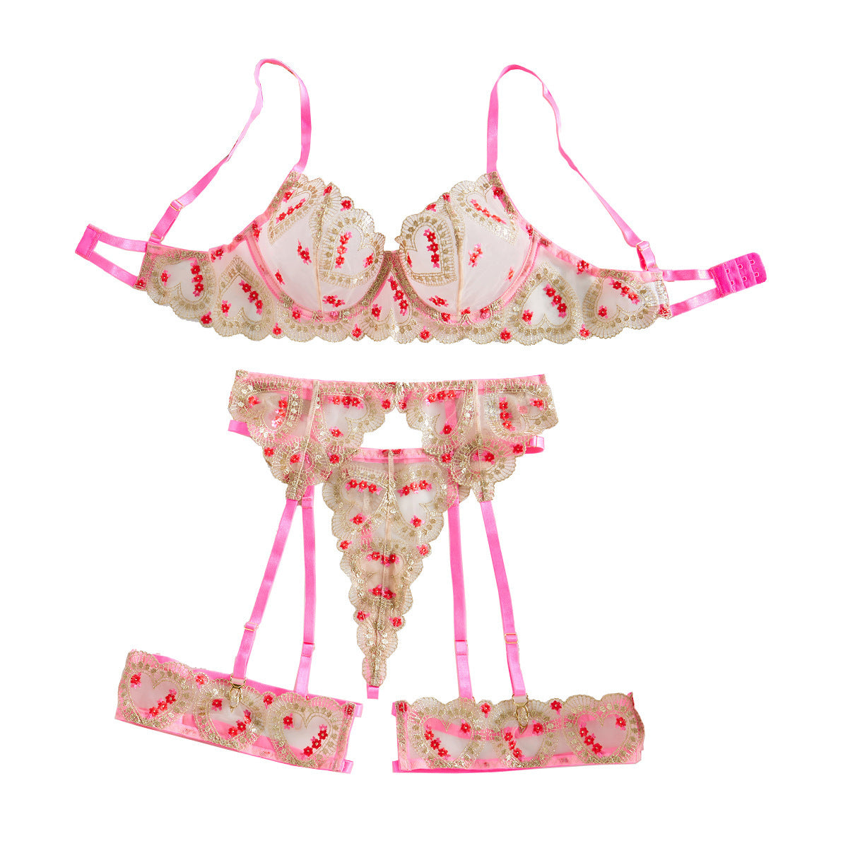 Rose Gold Dream: 5-Piece Pink & Gold Lingerie Set